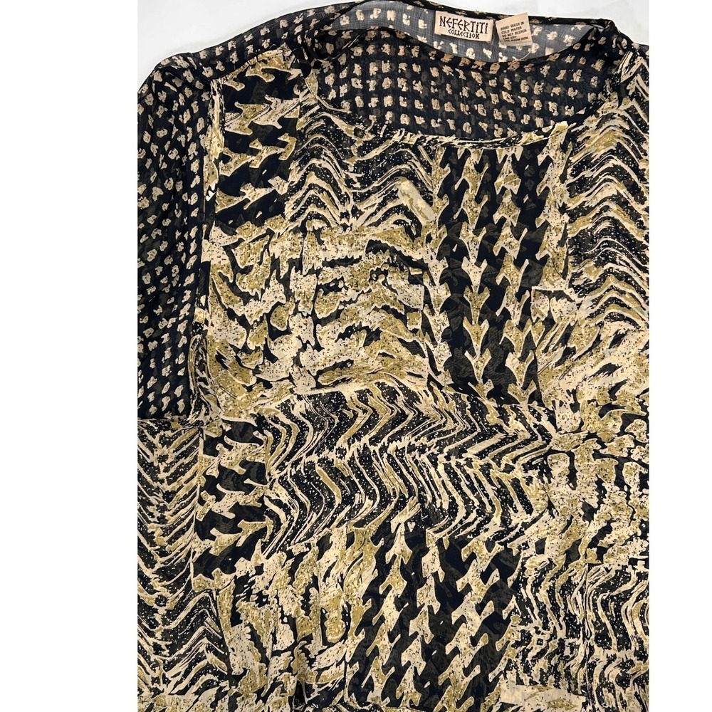 Nefertiti Collection Sheer Animal Print Blouse Small Oversized Boho Top Earthy - Picture 9 of 9